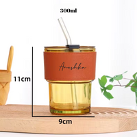 Personalized Juice/Coffee Tumbler with Glass Straw leather band