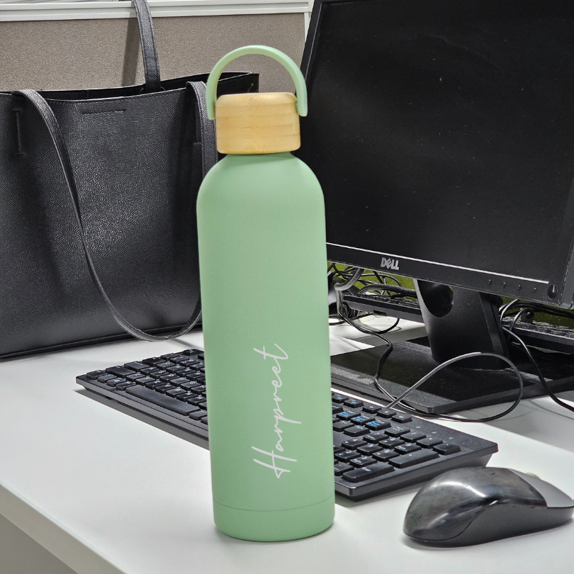 Personalized Ultra Luxurious Vacuum Insulated Steel Water Bottles with wooden lid
