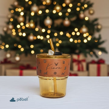 Personalized Juice/Coffee Tumbler with Glass Straw leather band