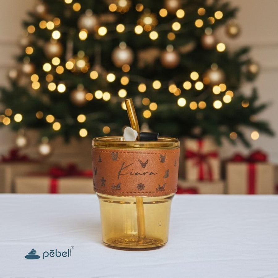 Personalized Juice/Coffee Tumbler with Glass Straw leather band