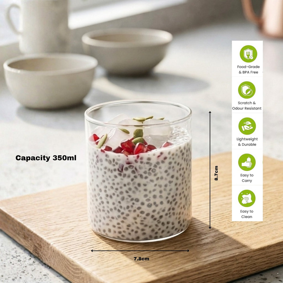 Modern Minimalist Glass Mugs Set of 2. Ideal for Dessert, Iced Coffee, Matcha, Smoothies.