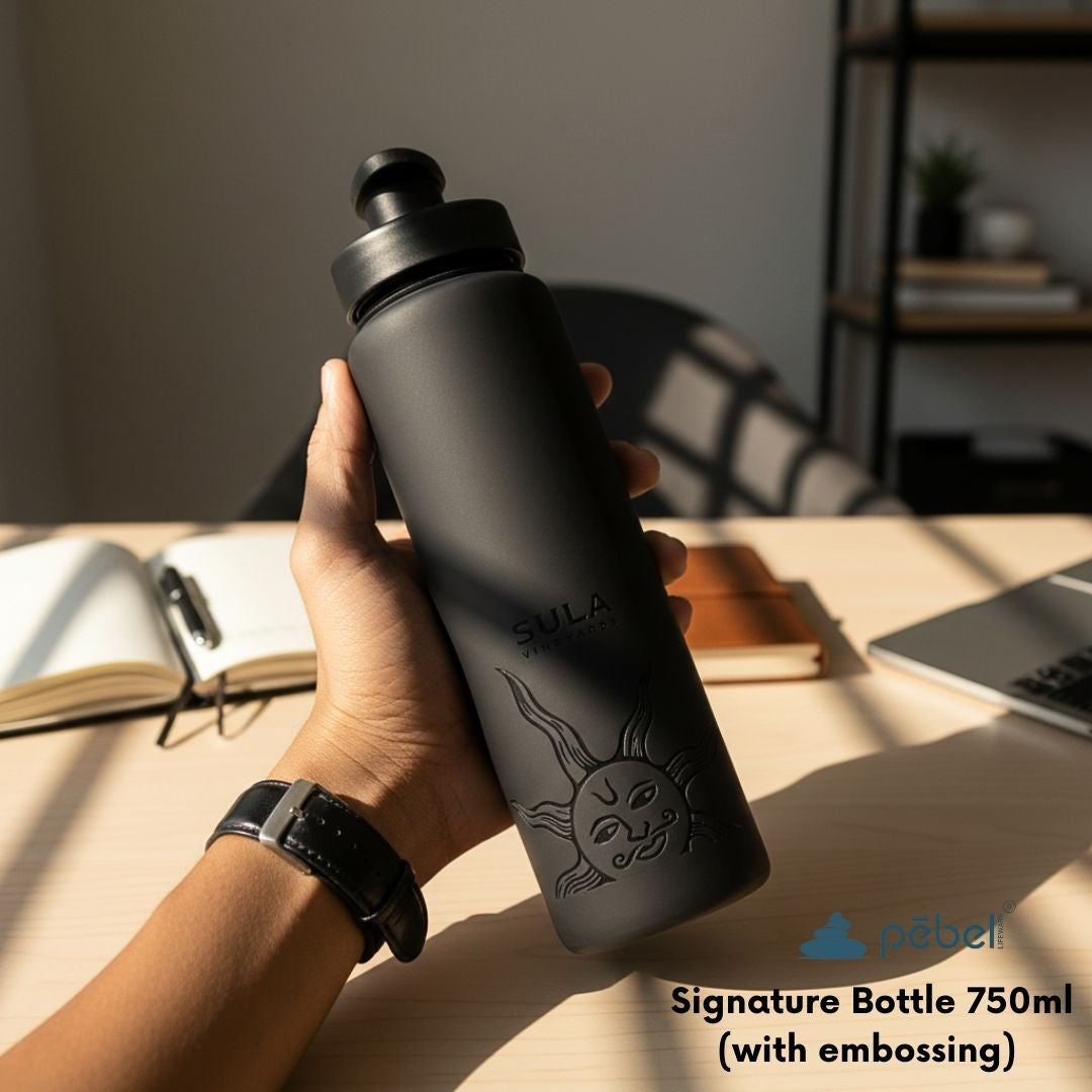 Signature Glass Bottle with Logo on Silicone Sleeve