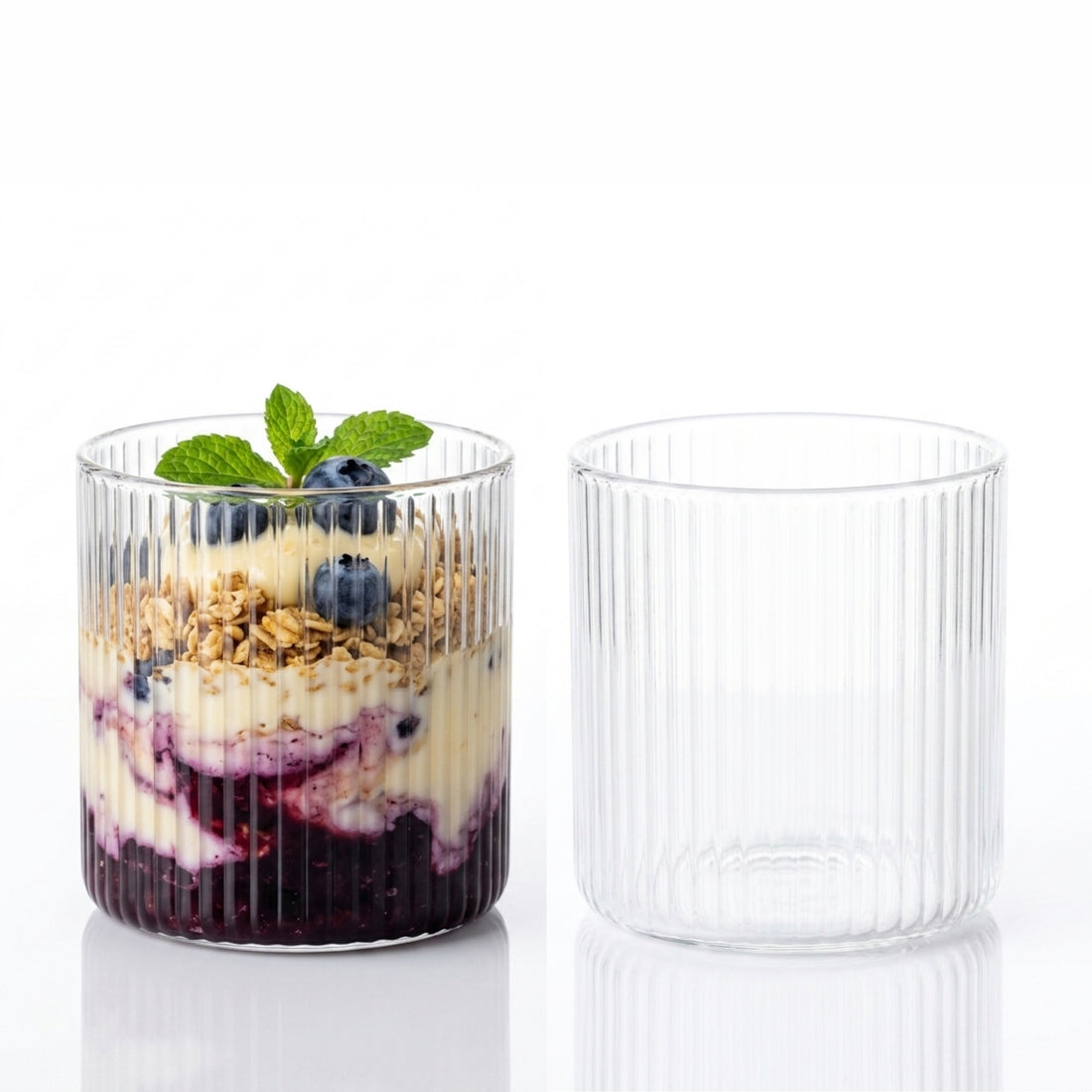 Fluted Minimalist Glasses Set of 2 | Glass Ideal for Iced Coffee, Juices & Smoothies