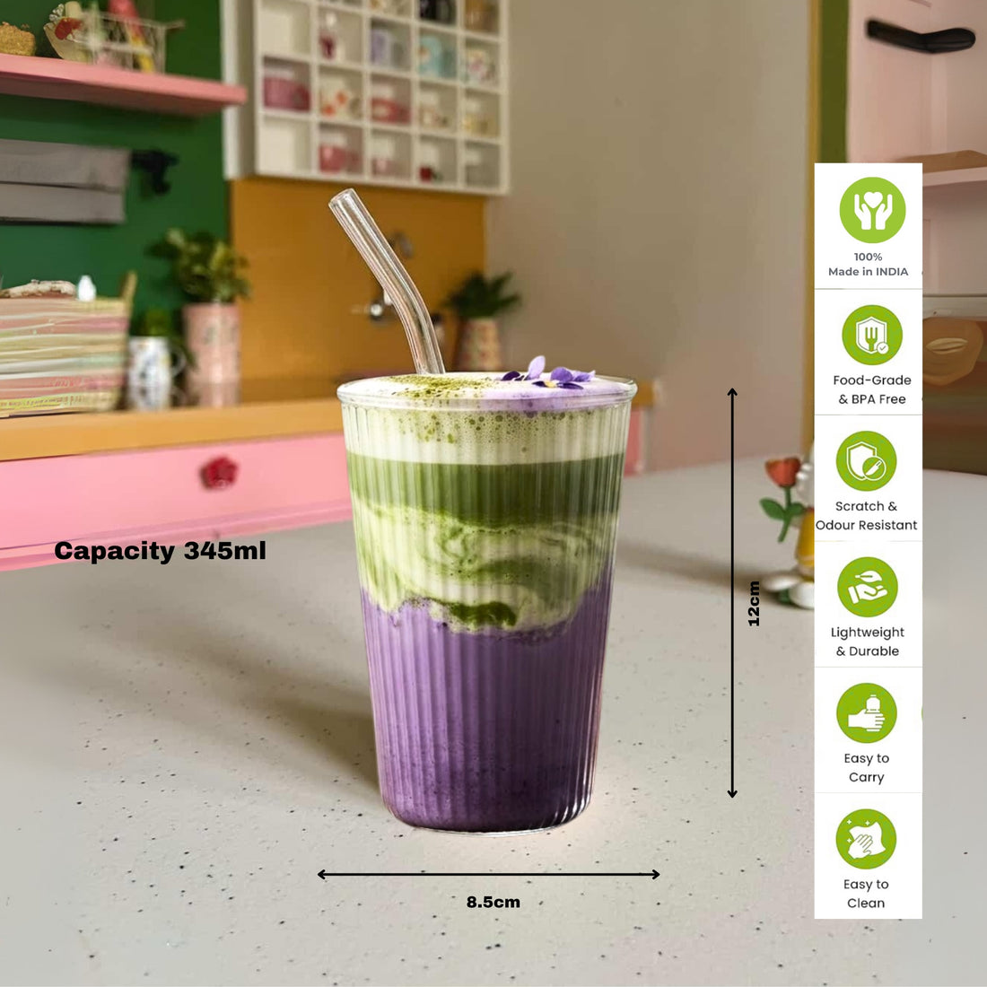 Japanese-inspired Ribbed Borosilicate Glass Tumbler for Coffee & Matcha  Set of 2