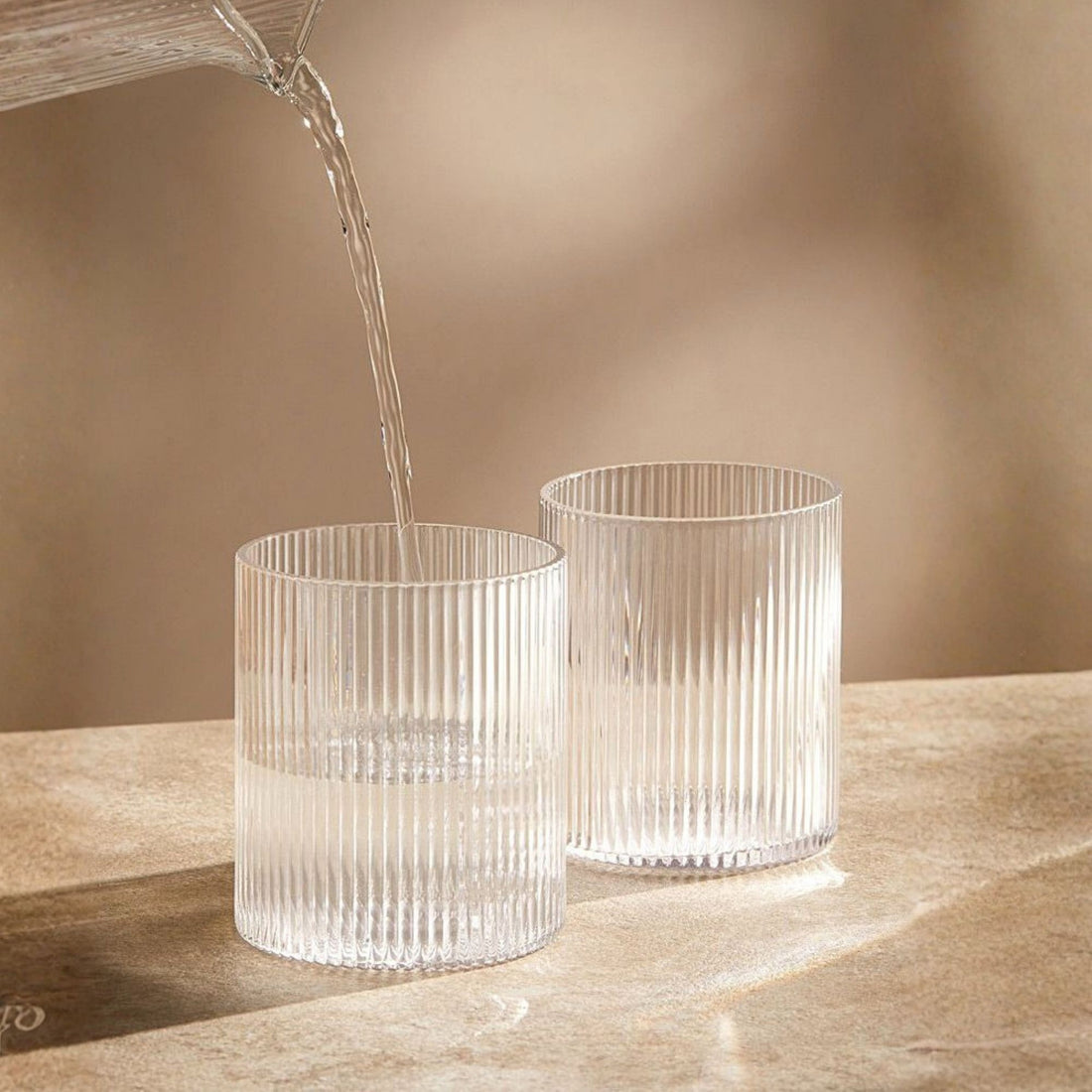 Fluted Minimalist Glasses Set of 2 | Glass Ideal for Iced Coffee, Juices & Smoothies