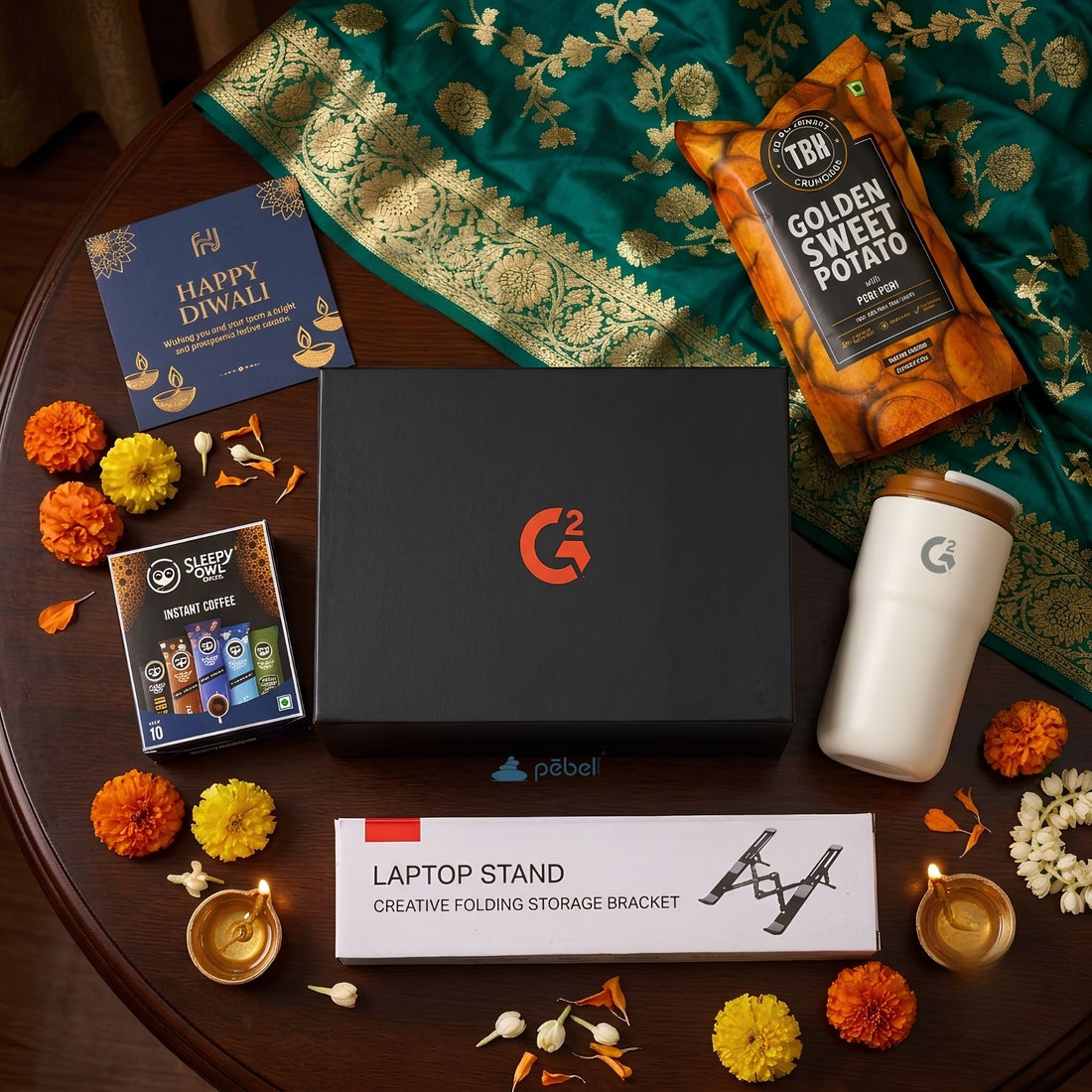 Customized Corporate Hamper - Customized Insulated Mug, Laptop Stand, Coffee & Munchies - With Logo