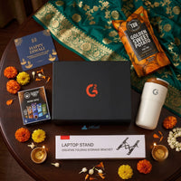 Customized Corporate Hamper - Customized Insulated Mug, Laptop Stand, Coffee & Munchies - With Logo