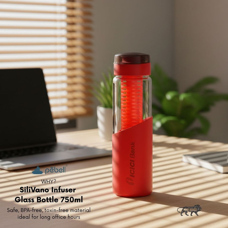 SiliVano Infuser Glass Bottle with Silicone Sleeve | 750ml - Your Logo