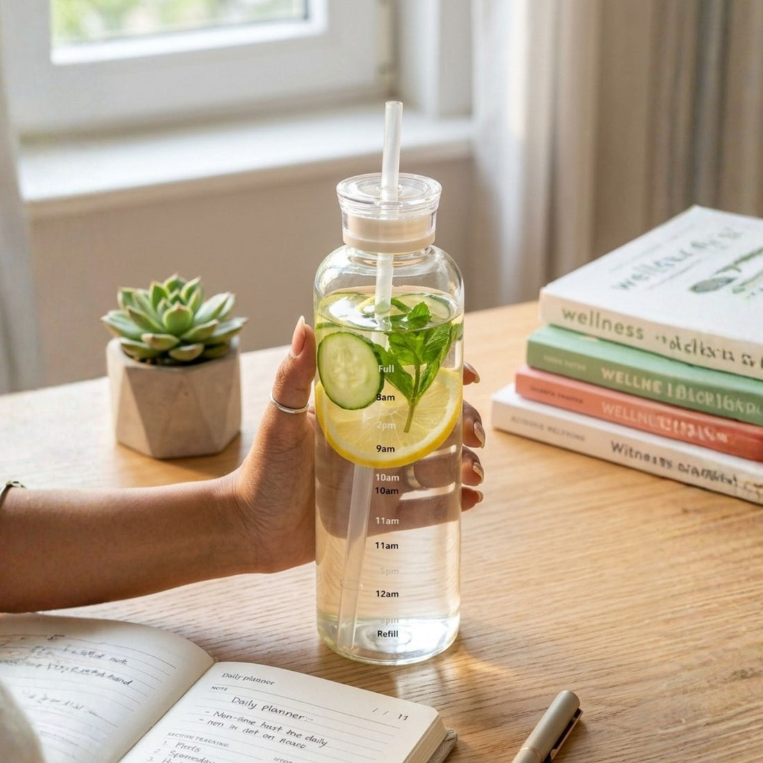 Time Marker Borosilicate Glass Water Bottle | 750ml