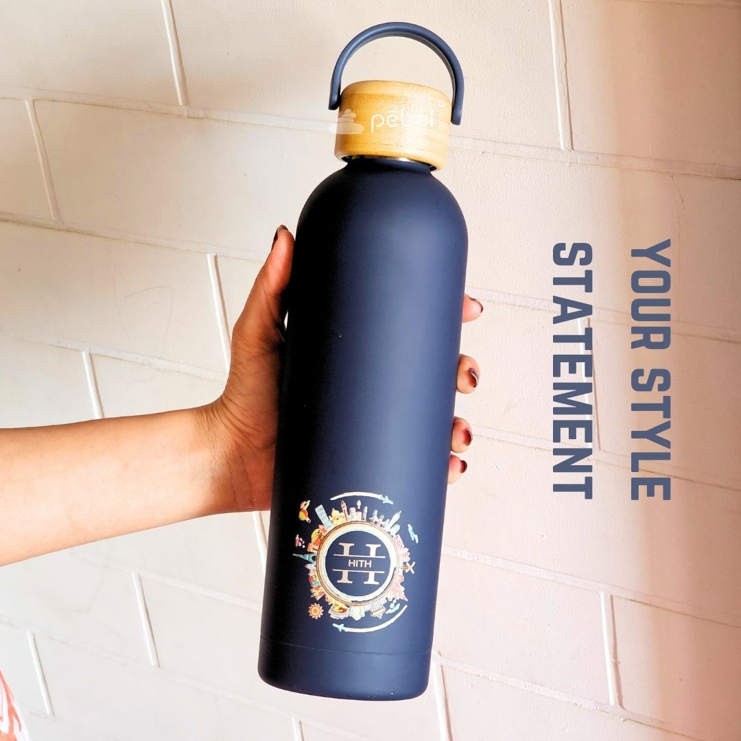 Personalized Icons & Name Ultra Luxurious Vacuum Insulated Steel Water Bottles with wooden lid