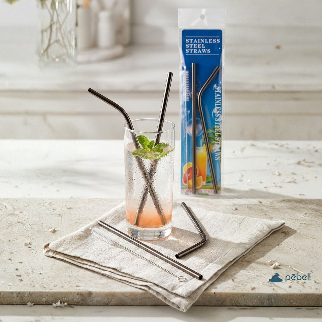 Stainless Steel Straws for Drinking with Cleaning Brush | 2 Bent + 2 Straight +1 Brush