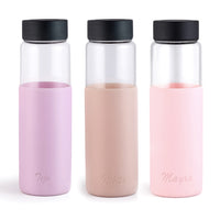 Personalized Name Glass Water Bottles in Pastel Color Silicon Cover